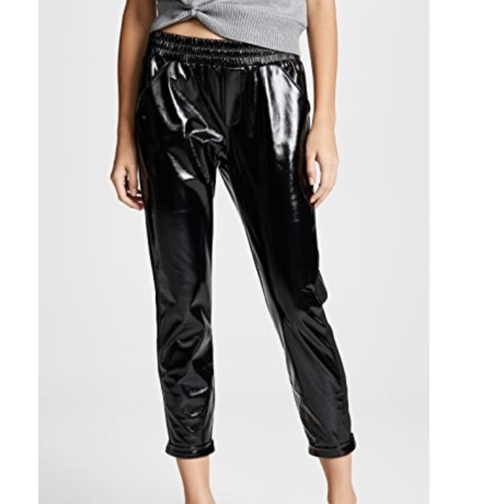 David Lerner Crop Tapered Joggers  (Classic Black, Faux Leather)